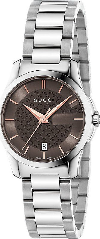 Gucci G Timeless Brown Dial Silver Steel Strap Watch For Women - YA126529 Authentic Buy Shop Now