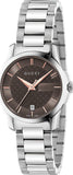 Gucci G Timeless Brown Dial Silver Steel Strap Watch For Women - YA126529 Authentic Buy Shop Now