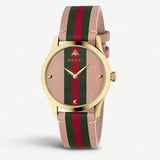 Gucci G Timeless Quartz Pink Dial Three Tone Leather Strap Watch For Women - YA1264118 Authentic Buy Shop Now