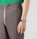 Gucci Grip Quartz Silver Dial Green Leather Strap Watch For Women - YA157414 Authentic Buy Shop Now