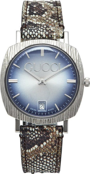Gucci Grip Vintage Blue Dial Snakeskin Brown Leather Strap Watch for Women - YA152401 Authentic Buy Shop Now