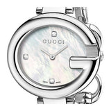 Gucci Guccissima Diamonds Mother of Pearl Dial Silver Steel Strap Watch For Women - YA134504 Authentic Buy Shop Now