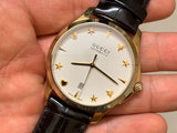 Gucci G Timeless Silver Dial Brown Leather Strap Watch for Men - YA126470 Authentic Buy Shop Now