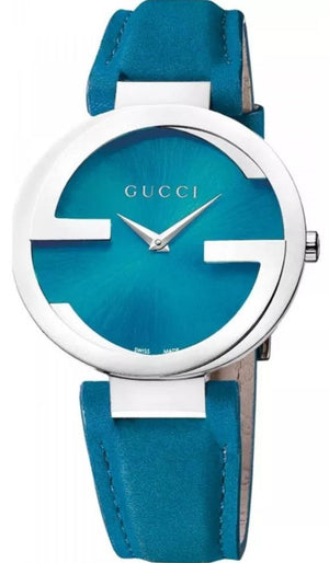 Gucci Interlocking Quartz Blue Dial Blue Leather Strap Watch For Women - YA133315 Authentic Buy Shop Now