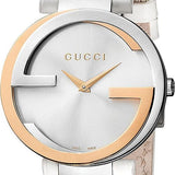 Gucci Interlocking 18K Gold Silver Dial White Leather Strap Watch For Women - YA133303 Authentic Buy Shop Now