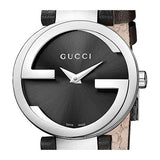 Gucci G Interlocking Black Dial Black Leather Strap Watch For Women - YA133501 Authentic Buy Shop Now