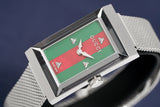 Gucci G Frame Red and Green Dial Silver Mesh Bracelet Watch For Women - YA147401 Authentic Buy Shop Now