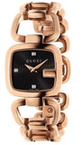 Gucci G Ladies Diamonds Black Dial Rose Gold Steel Strap Watch For Women - YA125512 Authentic Buy Shop Now