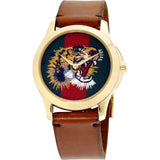Gucci Le Marche Des Merveilles Red & Green Dial Brown Leather Strap Unisex Watch - YA126497 Authentic Buy Shop Now