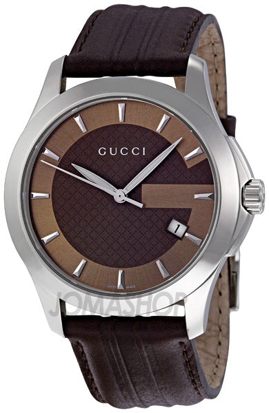 Gucci G Timeless Quartz Brown Dial Brown Rubber Strap Watch For Men - YA126403 Authentic Buy Shop Now
