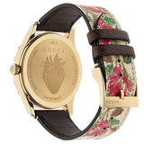 Gucci G Timeless Floral Gold Dial White Leather Strap Watch For Women - YA1264084 Authentic Buy Shop Now