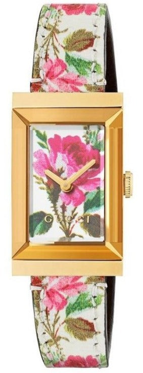 Gucci G-Frame Floral Mother of Pearl Dial White Leather Strap Watch For Women - YA147406 Authentic Buy Shop Now