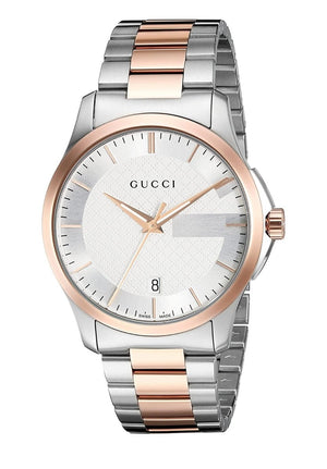 Gucci G Timeless Silver Dial Two Tone Steel Strap Watch For Men - YA126473 Authentic Buy Shop Now