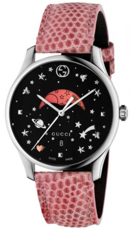 Gucci G-Timeless Moonphase Black Dial Pink Leather Strap Watch For Women - YA1264046 Authentic Buy Shop Now