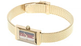 Gucci G Frame Quartz Diamonds White Red Blue Dial Gold Mesh Bracelet Watch For Women - YA147511 Authentic Buy Shop Now