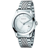 Gucci G Timeless Diamonds Silver Dial Silver Steel Strap Watch For Men - YA126404 Authentic Buy Shop Now