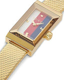 Gucci G Frame Quartz Diamonds White Red Blue Dial Gold Mesh Bracelet Watch For Women - YA147511 Authentic Buy Shop Now