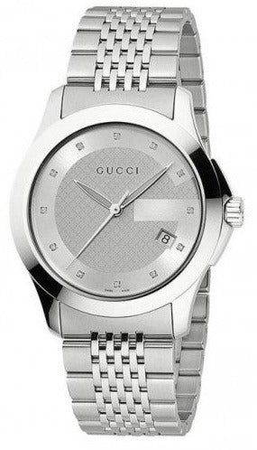 Gucci G Timeless Diamonds Silver Dial Silver Steel Strap Watch For Men - YA126404 Authentic Buy Shop Now