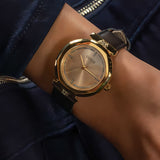 Guess Rumour Quartz Gold Dial Black Leather Strap Watch For Women - GW0689L2 Authentic Buy Shop Now