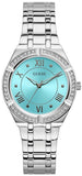 Guess Cosmo Diamonds Turquoise Dial Silver Steel Strap Watch for Women - GW0033L7 Authentic Buy Shop Now