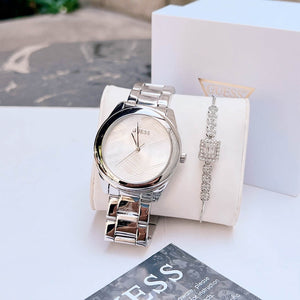Guess Cubed Analog Silver Dial Silver Steel Strap Watch For Women - GW0606L1 Authentic Buy Shop Now