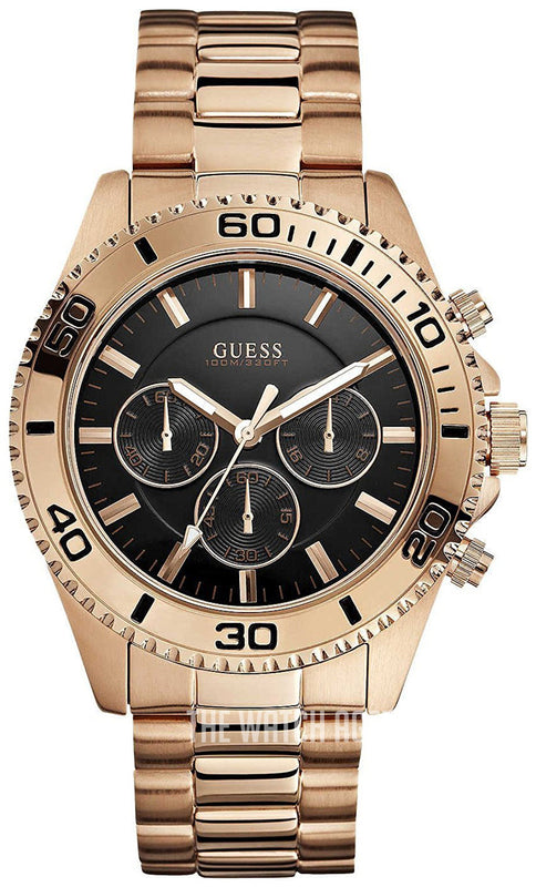 Guess Chaser Chronograph Black Dial Rose Gold Steel Strap Watch for Men - W0170G3 Authentic Buy Shop Now