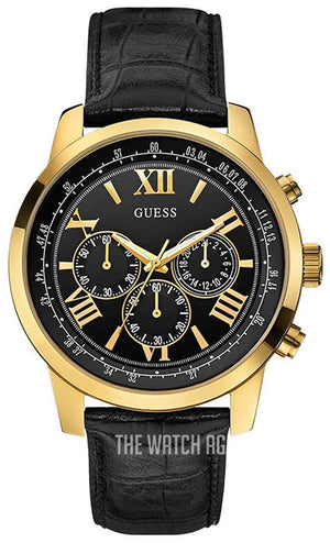 Guess Horizon Chronograph Quartz Black Dial Black Leather Strap Watch For Men - W0380G7 Authentic Buy Shop Now