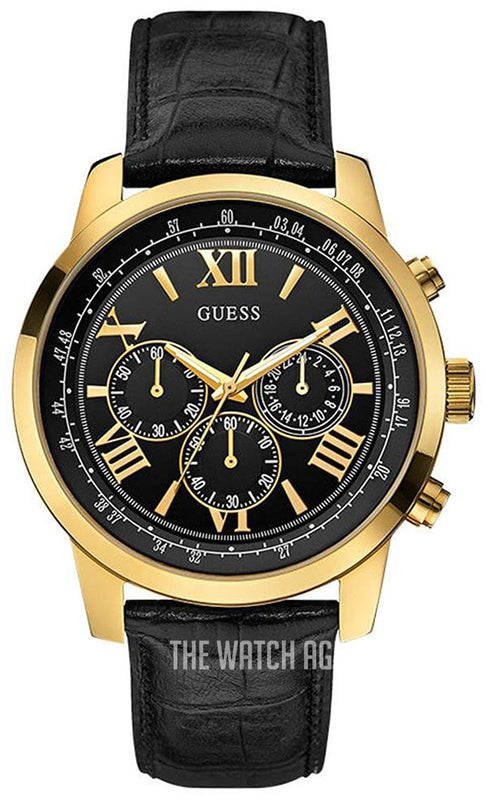 Guess Horizon Chronograph Quartz Black Dial Black Leather Strap Watch For Men - W0380G7 Authentic Buy Shop Now
