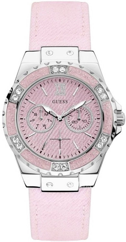 Guess Limelight Quartz Diamonds Pink Dial Pink Denim Strap Watch For Women - W0775l15 Authentic Buy Shop Now