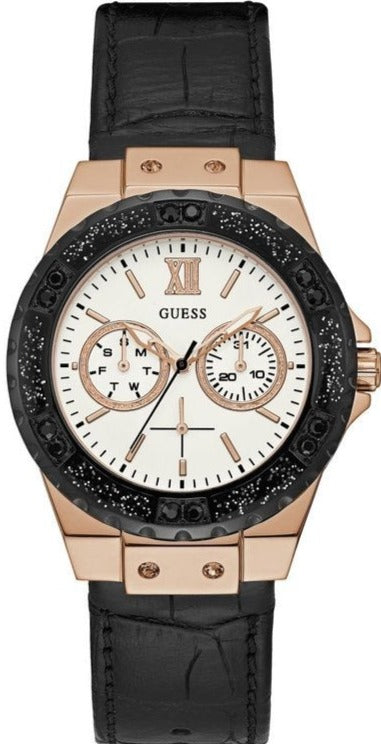 Guess Limelight Quartz White Dial Black Leather Strap Watch For Women - W0775L9 Authentic Buy Shop Now