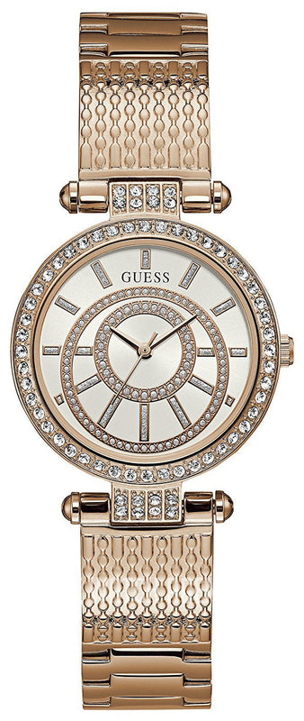 Guess Muse Quartz Silver Dial Rose Gold Steel Strap Watch For Women - W1008L3 Authentic Buy Shop Now