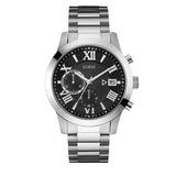 Guess Atlas Chronograph Black Dial Silver Steel Strap Watch For Men - W0668G3 Authentic Buy Shop Now