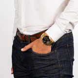 Guess Atlas Chronograph Black Dial Gold Steel Strap Watch for Men - W0668G8 Authentic Buy Shop Now