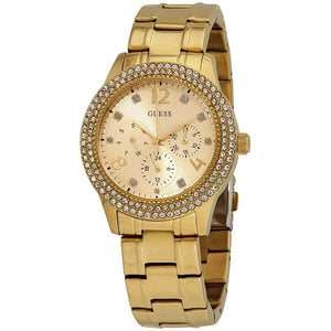 Guess Bedazzle Diamonds Gold Dial Gold Steel Strap Watch For Women - W1097L2 Authentic Buy Shop Now