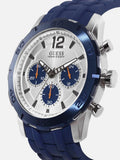 Guess Caliber Chronograph White Dial Blue Rubber Strap Watch for Men - W0864G6 Authentic Buy Shop Now