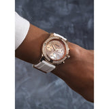 Guess Confetti Crystal Rose Gold Dial White Silicone Strap Watch For Women - W1098L5 Authentic Buy Shop Now