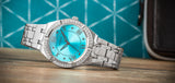 Guess Cosmo Diamonds Turquoise Dial Silver Steel Strap Watch for Women - GW0033L7 Authentic Buy Shop Now