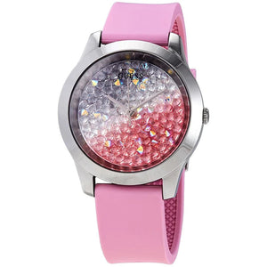 Guess Crush Crystals Silver Dial Pink Rubber Strap Watch for Women - W1223L1 Authentic Buy Shop Now