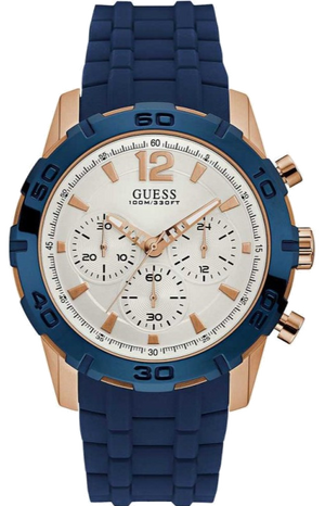 Guess Caliber Chronograph White Dial Blue Silicone Strap Watch for Men - W0864G5 Authentic Buy Shop Now