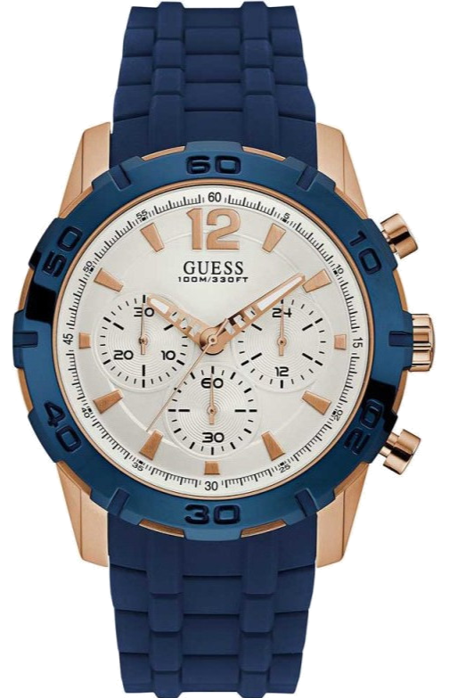 Guess Caliber Chronograph White Dial Blue Silicone Strap Watch for Men - W0864G5 Authentic Buy Shop Now