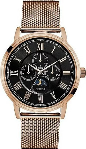 Guess Delancy Black Dial Rose Gold Mesh Bracelet Watch for Men - W0871G5 Authentic Buy Shop Now