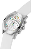 Guess Wanderlust Crystals Silver Dial White Rubber Strap Watch for Women - W1059L1 Authentic Buy Shop Now