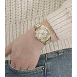 Guess Frontier Chronograph Crystals Gold Dial Two Tone Steel Strap Watch For Women - W1156L5 Authentic Buy Shop Now