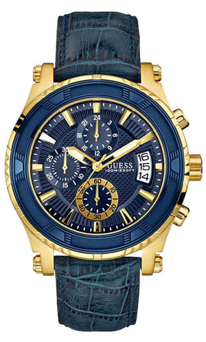 Guess Pinnacle Chronograph Quartz Blue Dial Blue Leather Strap Watch For Men - W0673G2 Authentic Buy Shop Now