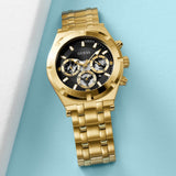Guess Continental Black Dial Gold Steel Strap Watch for Men - GW0260G2 Authentic Buy Shop Now