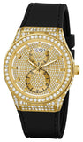 Guess Princess Crystals Gold Dial Black Silicone Strap Watch For Women - GW0439L2 Authentic Buy Shop Now