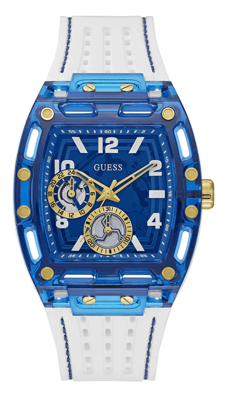 Guess Phoenix Multifunction Blue Dial White Rubber Strap Watch for Men - GW0499G6 Authentic Buy Shop Now