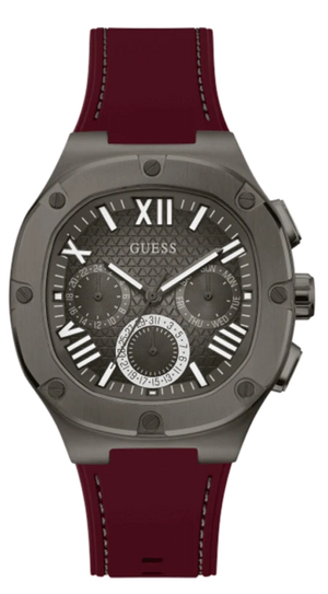 Guess Headline Multifunction Grey Dial Burgundy Silicone Strap Watch For Men - GW0571G4 Authentic Buy Shop Now