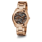Guess Cubed Analog Black Dial Rose Gold Steel Strap Watch For Women - GW0607L3