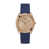Guess Cubed Analog Rose Gold Dial Blue Leather Strap Watch For Women - GW0665L2 Authentic Buy Shop Now